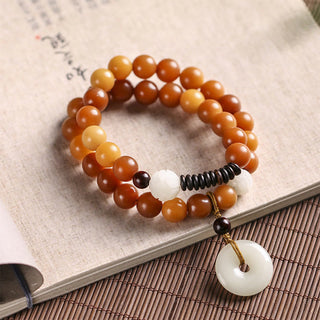 Buddha Gift Cyan Bodhi Seed Lotus Jade Peace Buckle Wisdom Double Wrap Bracelet