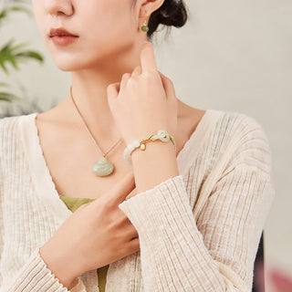 Buddha Gift Natural Hetian Jade Bead Double Peace Buckle Fu Character Abundance Braided Bracelet