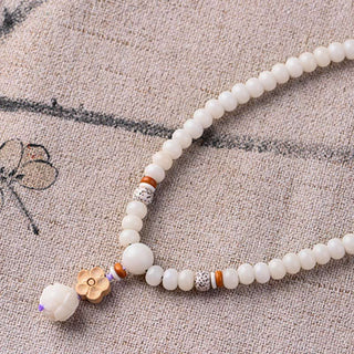 Buddha Gift Tibetan White Jade Bodhi Lotus Blessing Bracelet
