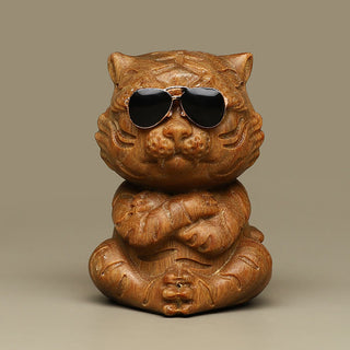 Buddha Gift Small Green Sandalwood Tiger Engraved Positive Desk Decorations