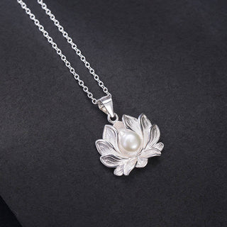 Buddha Gift 925 Sterling Silver Lotus Flower Pearl Wealth Necklace Pendant