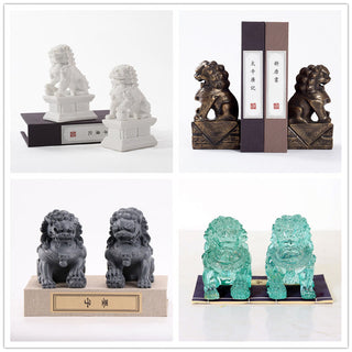 Buddha Gift 2Pcs Lion Statue Courage Strength Resin Home Office Decoration
