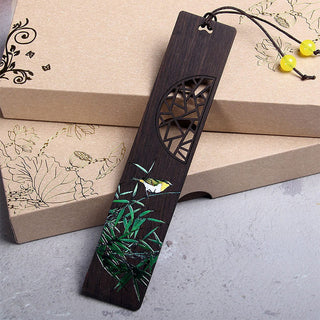 Buddha Gift Green Lotus Bamboo Oriole Ebony Wood Bookmarks With Gift Box