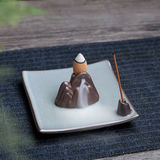 Buddha Gift Lotus Plum Blossom Square Ceramic Spiritual Backflow Incense Burner