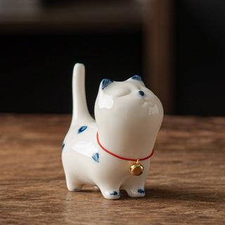 Buddha Gift Mini Lucky White Cat Kitten Tea Pet Ceramic Home Desk Figurine Decoration