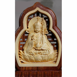 Buddha Gift Guru Rinpoche Buddha Padmasambhavan Serenity Wood Engraved Statue Figurine Decoration