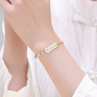 Buddha Gift Copper Coin Fortune Tree Pearl Luck Blue Rope Braided Bracelet