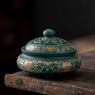 Buddha Gift Dragon Floral Pattern Backflow Smoke Fountain Ceramic Meditation Incense Burner Decoration