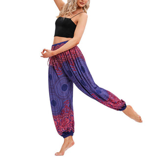 Buddha Gift Loose Circle-shaped Flowers Pattern Harem Trousers Women's Yoga Pants