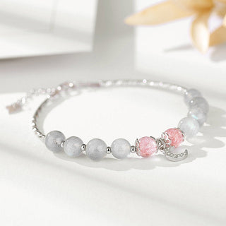 Buddha Gift Strawberry Quartz Moonstone Luck Moon Charm Bracelet