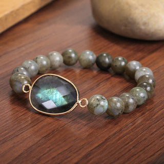 Buddha Gift Natural Labradorite Moonstone Support Healing Beaded Bracelet