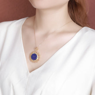 Buddha Gift 925 Sterling Silver Plated Gold Lazurite Positive Necklace Pendant