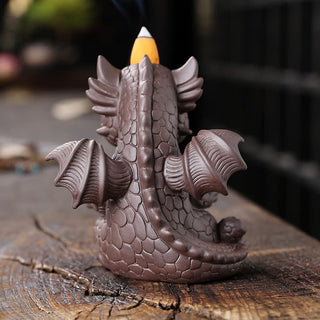 Buddha Gift Lovely Dinosaur Purple Clay Backflow Smoke Fountain Healing Incense Burner Decoration