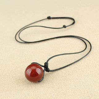 Buddha Gift Red Agate Bead Confidence Leather Rope Necklace Pendant