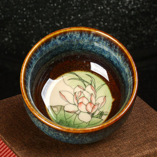 Buddha Gift Lotus Dragon Phoenix Koi Fish Chinese Jianzhan Ceramic Teacup Kung Fu Tea Cup 110ml