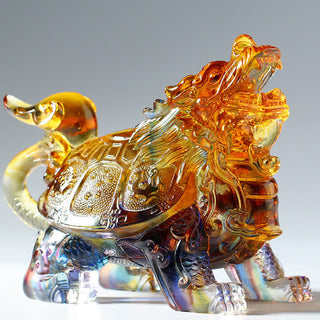 Buddha Gift Feng Shui Dragon Turtle Handmade Liuli Crystal Art Piece Home Office Decoration