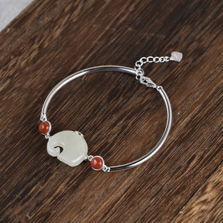 Buddha Gift 925 Sterling Silver Elephant Hetian Jade Abundance Necklace Pendant Bracelet Ring Earrings Set