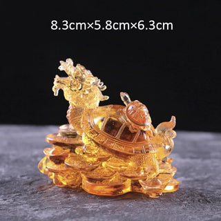 Buddha Gift Feng Shui Dragon Turtle Coins Handmade Liuli Crystal Luck Art Piece Home Office Decoration