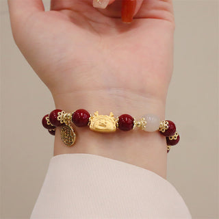 Buddha Gift Year Of The Dragon Red Agate Strawberry Quartz Black Obsidian Jade Garnet Pearl Cinnabar Dumpling Dragon Luck Fu Character Bracelet