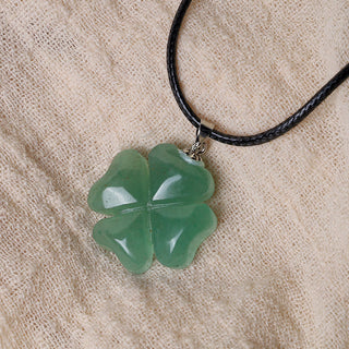 Buddha Gift 925 Sterling Silver Green Aventurine Four Leaf Clover Luck Leather Rope Necklace Pendant