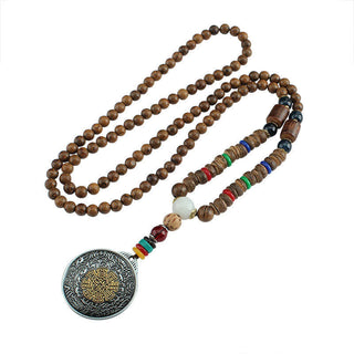 Buddha Gift Tibetan Om Mani Padme Hum Prayer Wheel Rotation Vajra Wood Necklace Pendant