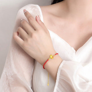Buddha Gift 925 Sterling Silver Year Of The Dragon Lucky Golden Dragon Strength Red Rope Chain Bracelet