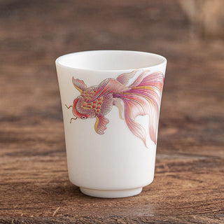 Buddha Gift Koi Fish White Porcelain Ceramic Teacup Kung Fu Tea Cup