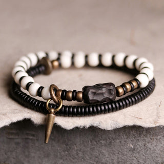 Buddha Gift Bone Beads Ebony Wood Copper Strength Couple Bracelet