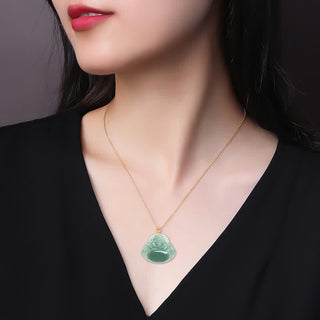 Buddha Gift Laughing Buddha Natural Jade Prosperity Abundance Necklace Pendant