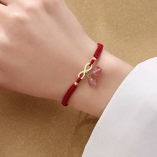 Buddha Gift Strawberry Quartz Crystal Endless Knot Love Healing Red String Weave Bracelet