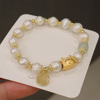 Buddha Gift Year Of The Dragon Red Agate Strawberry Quartz Black Obsidian Jade Garnet Pearl Cinnabar Dumpling Dragon Luck Fu Character Bracelet