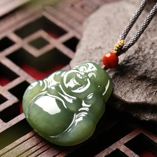 Buddha Gift Laughing Buddha Hetian Jade Abundance Necklace String Pendant