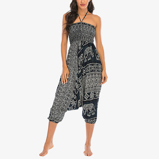 Buddha Gift Two Style Wear Elephant Pattern Loose Smocked Harem Trousers Jumpsuit Women's Yoga Pants