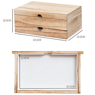 Buddha Gift Retro Beige Wooden Jewelry Box Two-Layer Jewelry Storage Box With Mirror