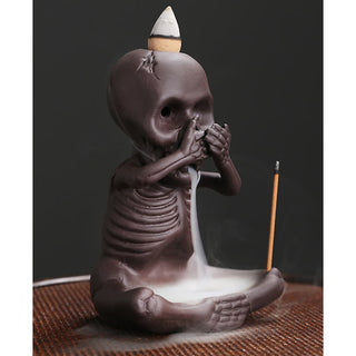Buddha Gift Little Skull Ghost Purple Clay Backflow Smoke Fountain Peace Incense Burner Decoration