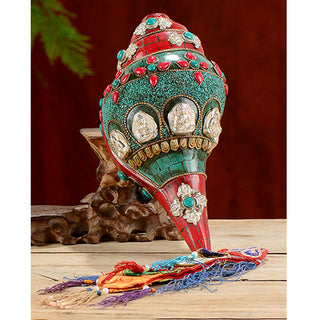 Buddha Gift Tibetan Handmade Shankha Om Mani Padme Hum Buddha Avalokitesvara Turquoise Conch Shell Positive Decoration