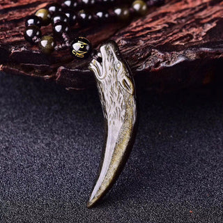 Buddha Gift Natural Black Obsidian Ice Obsidian Rainbow Obsidian Wolf Tooth Pattern Strength Necklace Pendant