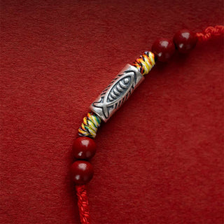 Buddha Gift 925 Sterling Silver Koi Fish Cinnabar Bead Wealth Handcrafted Braided Bracelet Anklet