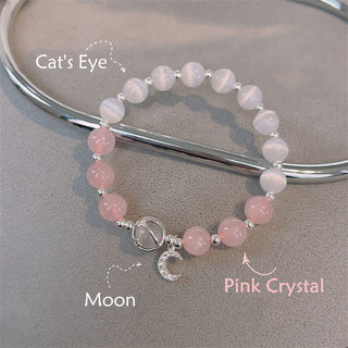 Buddha Gift Natural Cat's Eye Pink Crystal Moon Love Charm Bracelet