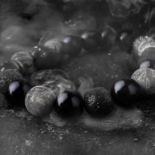 Buddha Gift Black Obsidian Lava Rock Stone Yin Yang Strength Bracelet