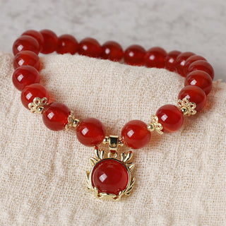 Buddha Gift Year of the Dragon Red Agate Jade Peace Buckle Fu Character Success Bracelet