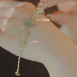 Buddha Gift 14K Gold Plated Hetian Jade Rose Flower Luck Chain Bracelet