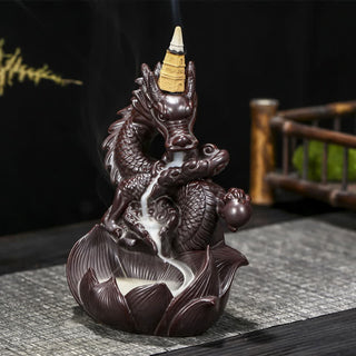 Buddha Gift Dragon Lotus Pattern Strength Protection Ceramic Incense Burner Decoration