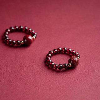 Buddha Gift Garnet Cinnabar Lucky Bead PiXiu Om Mani Padme Hum Rose Protection Ring