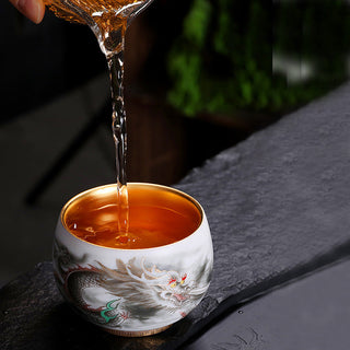 Buddha Gift Dragon Gilt Gourd Ceramic White Porcelain Teacup Kung Fu Tea Cup 160ml