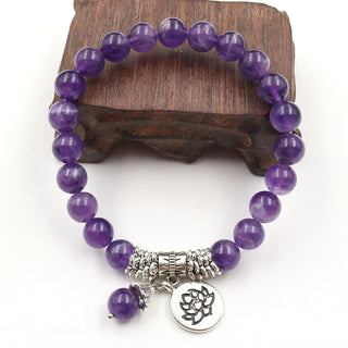 Buddha Gift Amethyst Crystal Lotus Healing Balance Bracelet