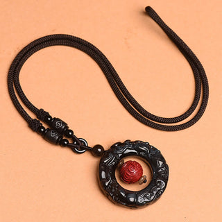 Buddha Gift FengShui Natural Rainbow Obsidian PiXiu Cinnabar Healing Necklace Pendant