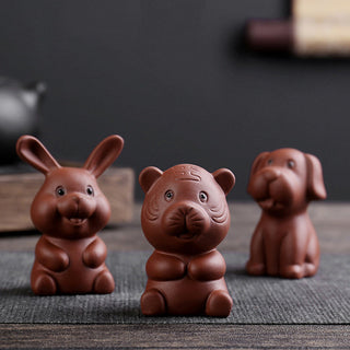 Buddha Gift Chinese Zodiac Purple Clay Wealth Ceramic Tea Pet Home Figurine Decoration