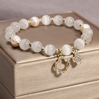 Buddha Gift Cat's Eye Lovely Cat Pattern Pearl Love Charm Bracelet