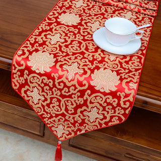 Buddha Gift Prayer Altar Flower Vajra Dragon Pattern Tibetan Auspicious Symbols Tassels Jacquard Table Runner